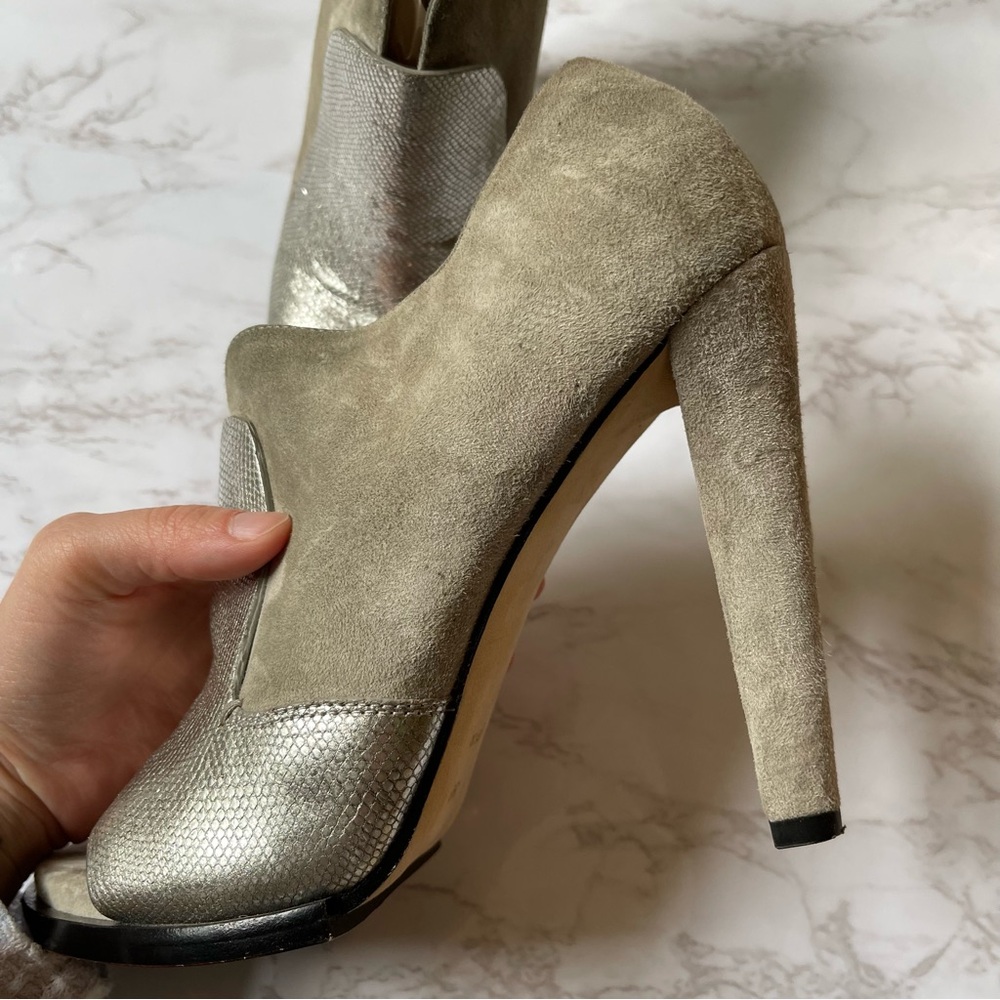 Alexander Wang Luisa Silver Suede Open Peep Toe High Heels 38 - Picture 8 of 9